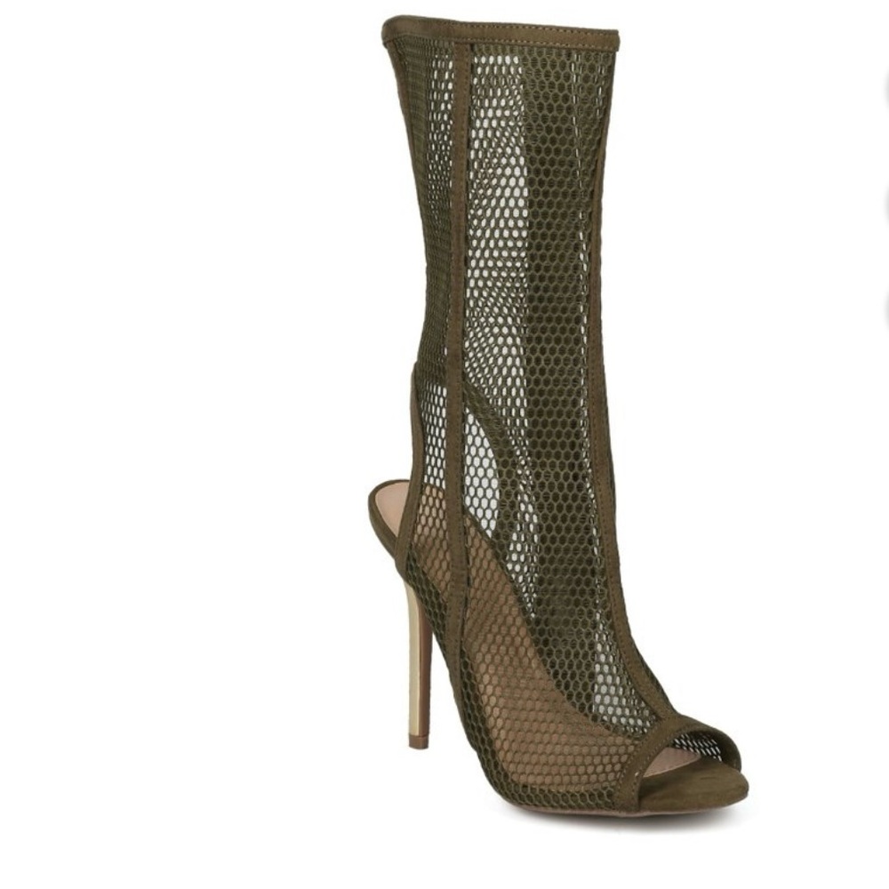 Wild Diva Adele - 392 mid Calf Stiletto Heels with Peep-Toe Mesh Design
